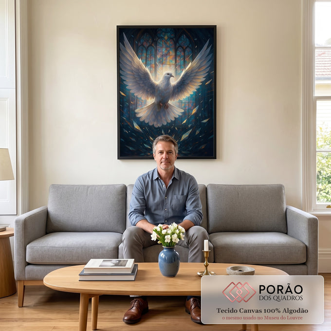 Quadro Decorativo Pomba da Liberdade Celestial em sala de estar moderna - quadros decorativos para sala
