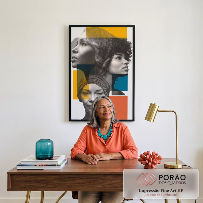 Quadro Decorativo Retratos da Força Feminina em escritorio moderno - quadros decorativos para sala