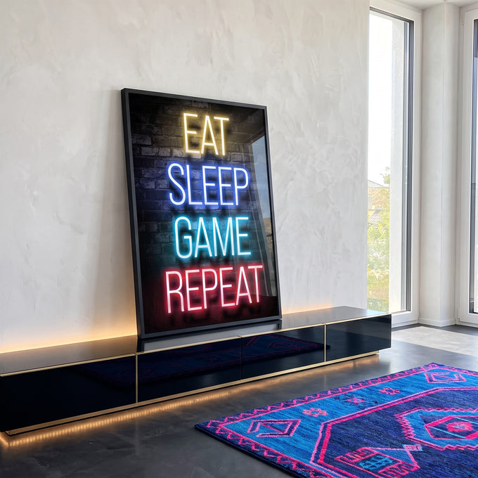 Quadro Decorativo: Retrô Gamer Neon - Realce Sua Paixão em ambiente decorado - quadros decorativos para sala