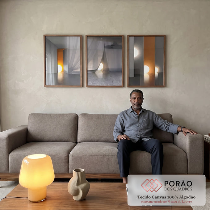 Quadro Decorativo: Harmonia Urbana em Bege, Marrom e Preto em sala de estar moderna - quadros decorativos para sala
