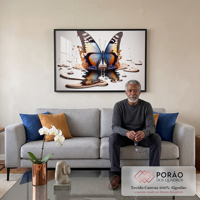 Quadro Decorativo Borboleta em Movimento - Toque Elegante em sala de estar moderna - quadros decorativos para sala