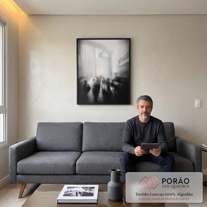 Quadro Decorativo Urbanidade em Preto e Branco em sala de estar moderna - quadros decorativos para sala
