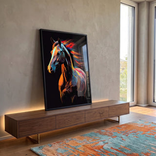 Quadro Decorativo: Cavalo Colorido Surreal - Único em ambiente decorado - quadros decorativos para sala