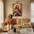 Quadro Decorativo São José em Abstração em sala de estar moderna - quadros decorativos para sala