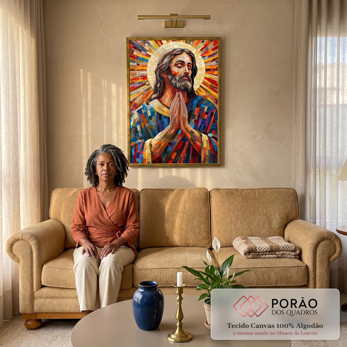 Quadro Decorativo São José em Abstração em sala de estar moderna - quadros decorativos para sala