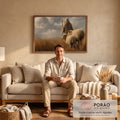 Quadro Decorativo Pastor e Ovelhas em sala de estar moderna - quadros decorativos para sala