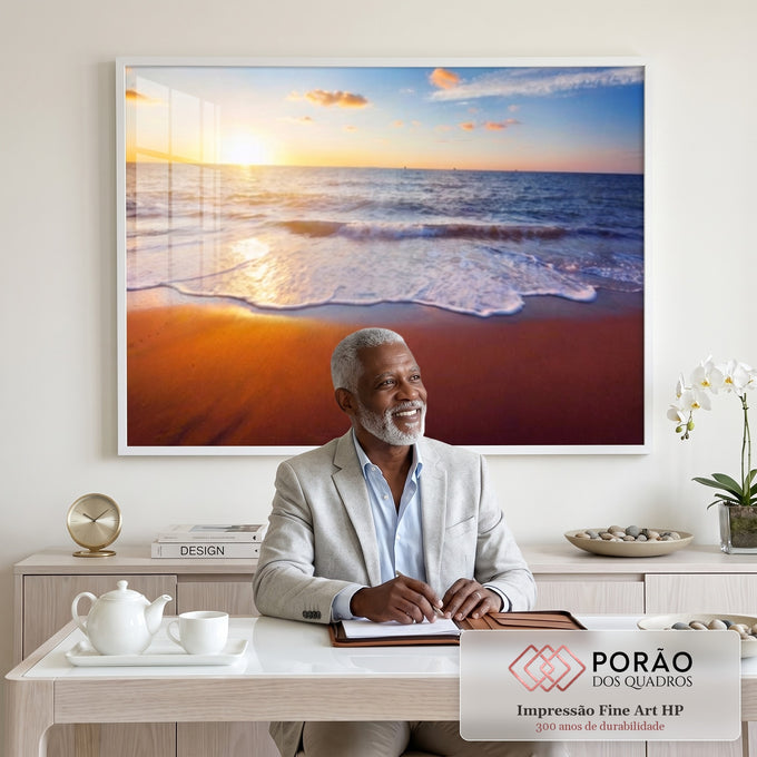 Quadro Decorativo: Crepúsculo Tranquilo na Praia em escritorio moderno - quadros decorativos para sala