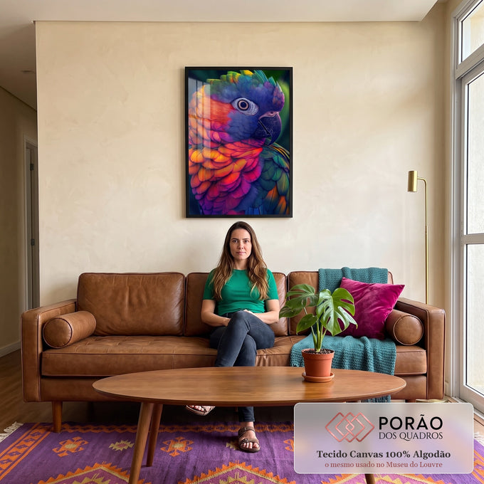 Quadro Decorativo Ave Magnífica Colorida Beleza e Sofisticação em sala de estar moderna - quadros decorativos para sala