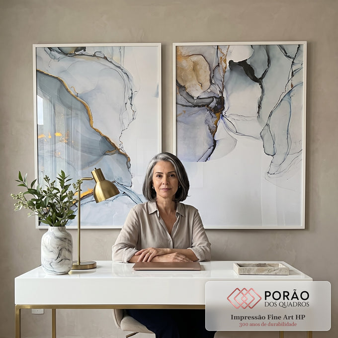 Quadro Decorativo Abstração Mármore e Cores Vibrantes em escritorio moderno - quadros decorativos para sala