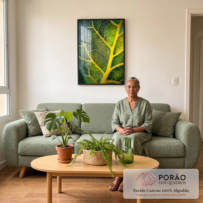 Quadro Decorativo Folha Verde Inspiração em sala de estar moderna - quadros decorativos para sala