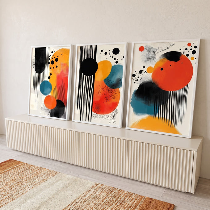 Energia Abstrata: Quadro Decorativo em Painéis de Cores Vibrantes em ambiente decorado - quadros decorativos para sala