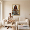 Quadro Decorativo Contemplação Dourada Espiritual em sala de estar moderna - quadros decorativos para sala