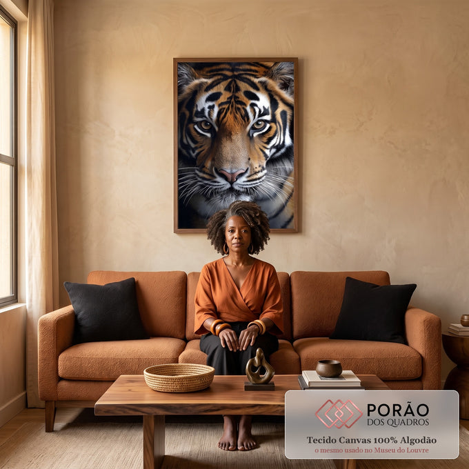 Quadro Decorativo Tigre Majestoso em sala de estar moderna - quadros decorativos para sala