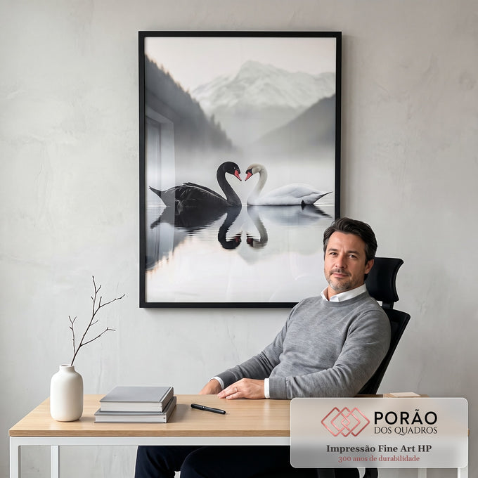 Quadro Decorativo O Amor Dos Cisnes em escritorio moderno - quadros decorativos para sala