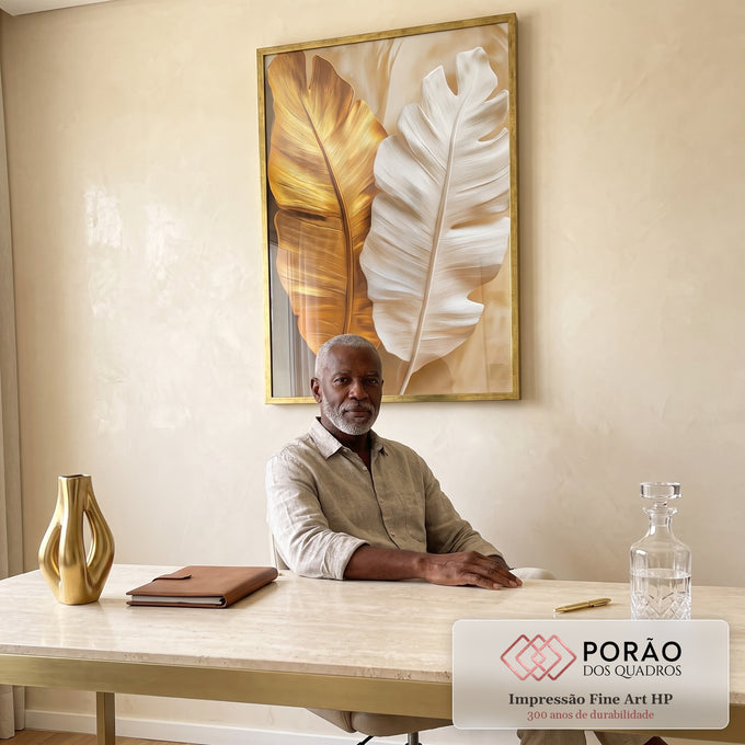 Quadro Decorativo Esplendor das Folhas Douradas em escritorio moderno - quadros decorativos para sala