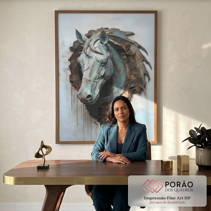 Quadro Decorativo Exclusivo - Busto de Cavalo Inspirador em escritorio moderno - quadros decorativos para sala