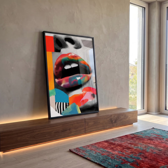 Quadro Decorativo Lábios Vibrantes em ambiente decorado - quadros decorativos para sala