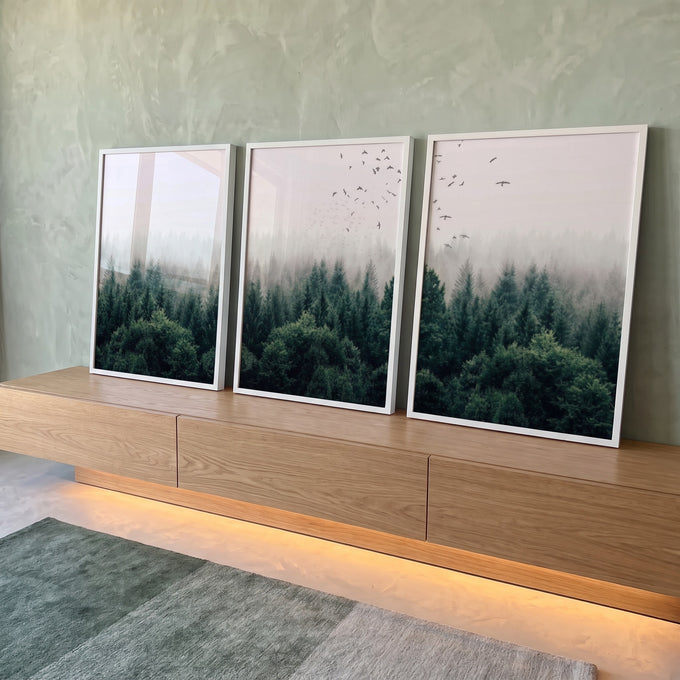Quadro Decorativo: Refúgio Nebuloso e Pássaros Silenciosos em ambiente decorado - quadros decorativos para sala
