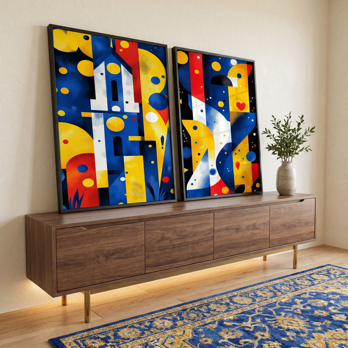 Quadro Decorativo Abstrato com Formas Elegantes em ambiente decorado - quadros decorativos para sala