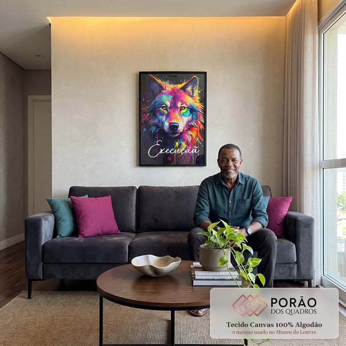 Quadro Decorativo Lobo Colorido - Arte para Transformar Seu Espaço em sala de estar moderna - quadros decorativos para sala