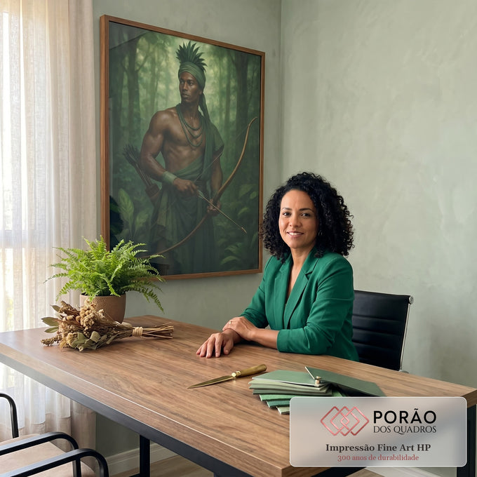Quadro Decorativo Orixá Oxóssi: Caçador da Vida em escritorio moderno - quadros decorativos para sala