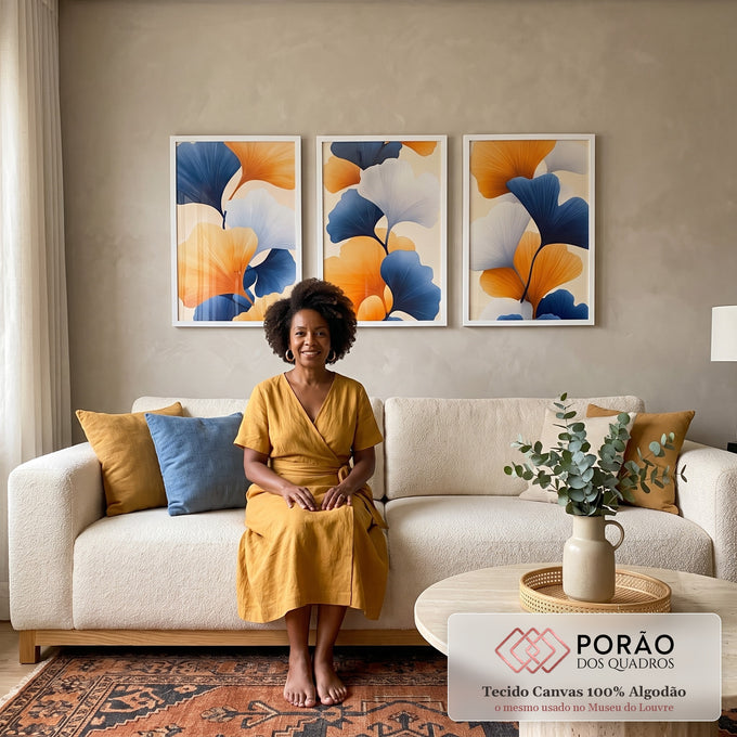 Quadro Decorativo de Flores Abstratas  Elegância em Cores Vibrantes em sala de estar moderna - quadros decorativos para sala