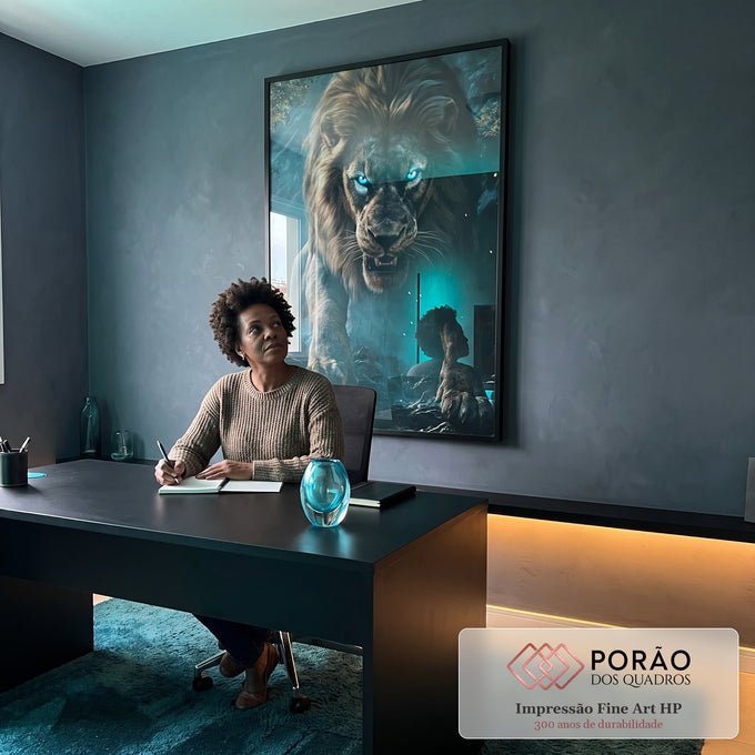 Quadro Decorativo Olhar de Leão - Arte Emocional Para Seu Espaço em escritorio moderno - quadros decorativos para sala