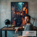 Quadro Decorativo de Moto em Paisagem Urbana  Arte Moderna em escritorio moderno - quadros decorativos para sala