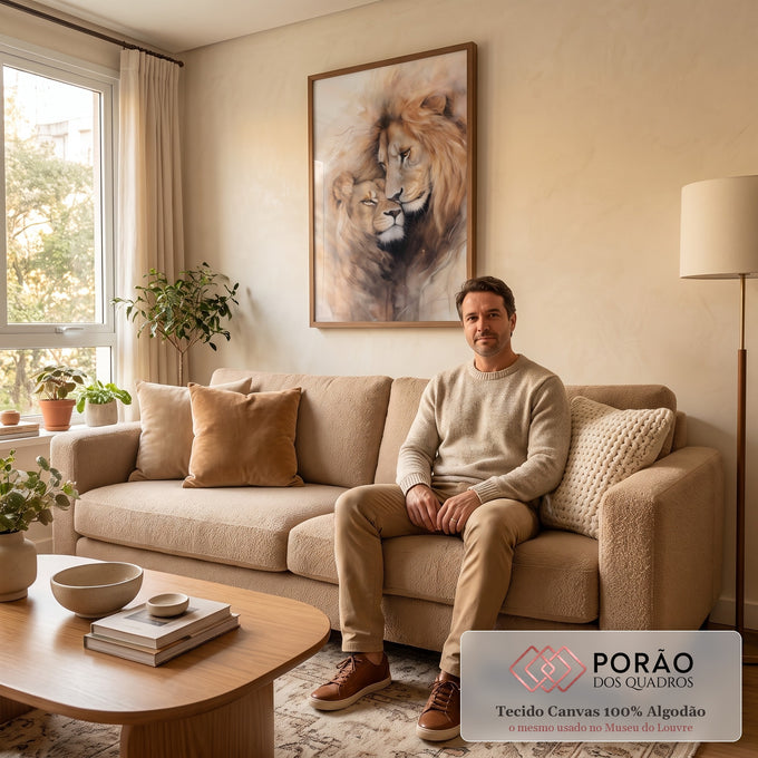 Quadro Decorativo Leões em Harmonia - Arte para Sala e Quarto em sala de estar moderna - quadros decorativos para sala