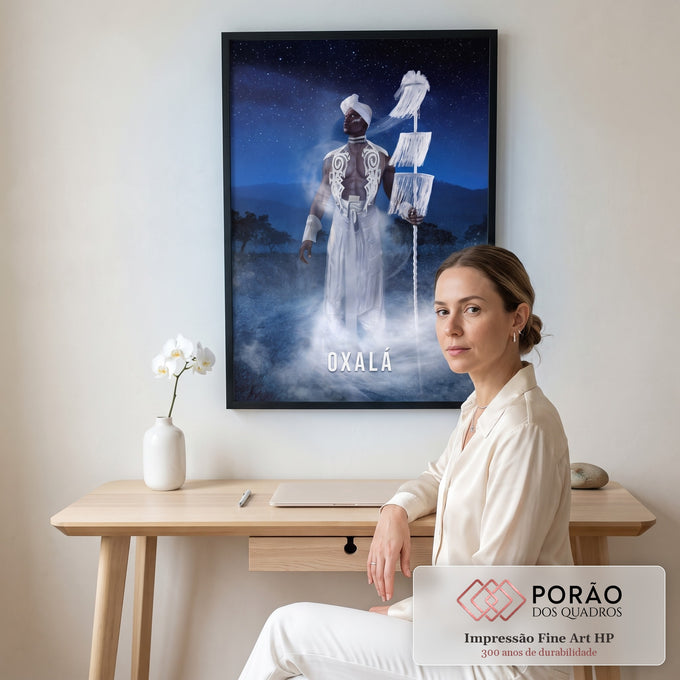 Quadro Decorativo Imponente Oxalá em Céu Estrelado em escritorio moderno - quadros decorativos para sala