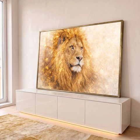 Quadro Decorativo Leão Majestoso em ambiente decorado - quadros decorativos para sala