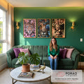 Quadro Decorativo: Majestade Selvagem & Florais Encantadores em sala de estar moderna - quadros decorativos para sala