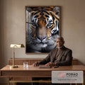 Quadro Decorativo Tigre Majestoso em escritorio moderno - quadros decorativos para sala