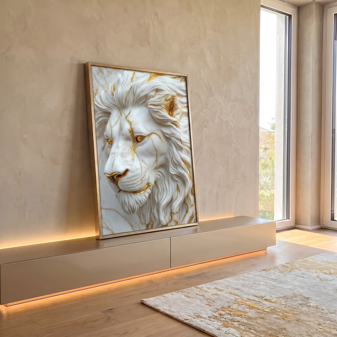 Quadro Decorativo Leão Majestoso Sofisticado em ambiente decorado - quadros decorativos para sala