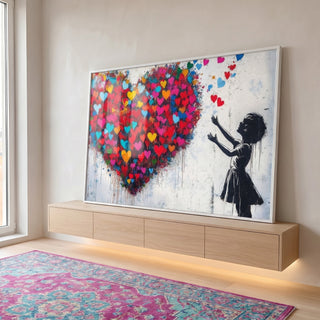 Quadro Decorativo Coração de Cores em ambiente decorado - quadros decorativos para sala