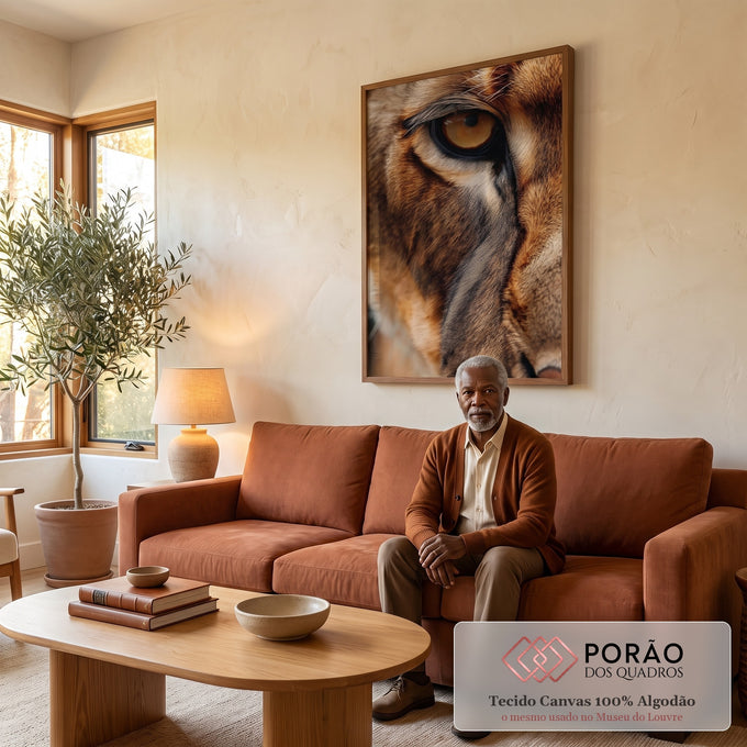 Quadro Decorativo Majestade do Leão em sala de estar moderna - quadros decorativos para sala