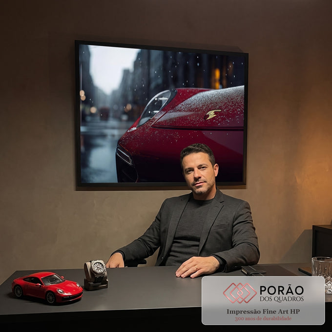 Elegância Automotiva Quadro Decorativo do Carro Esportivo Vermelho em escritorio moderno - quadros decorativos para sala