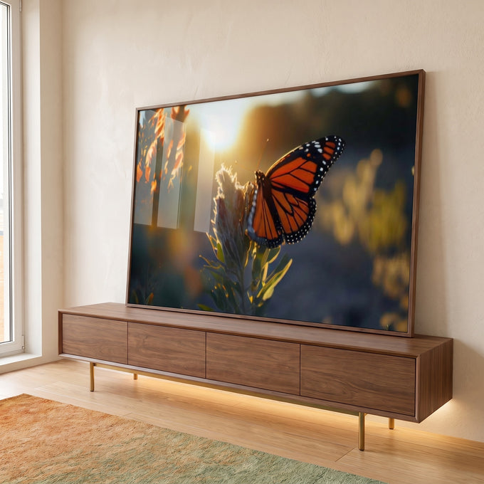 Quadro Decorativo Belíssima Borboleta Monarca em Jardim em ambiente decorado - quadros decorativos para sala