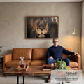 Quadro Decorativo O Esplendor do Leão: Majestade e Paz em sala de estar moderna - quadros decorativos para sala