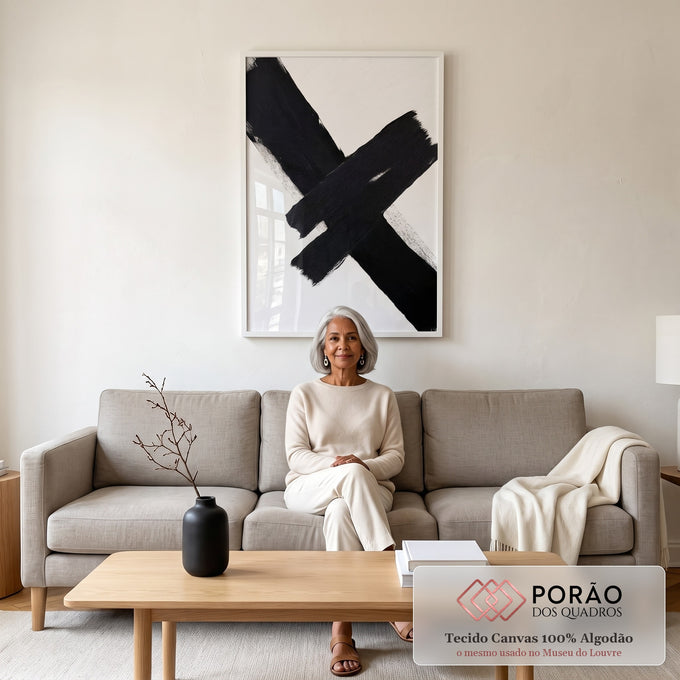 Quadro Decorativo Pincelada em Preto e Branco em sala de estar moderna - quadros decorativos para sala
