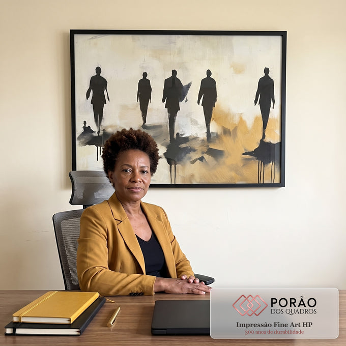 Quadro Decorativo Jornada com Silhuetas Elegantes em escritorio moderno - quadros decorativos para sala