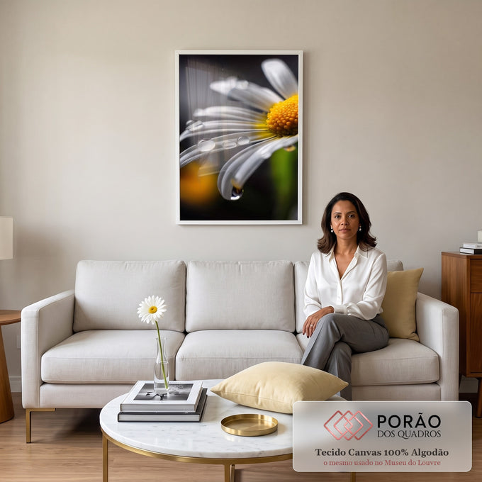 Quadro Decorativo Margarida Radiante em sala de estar moderna - quadros decorativos para sala