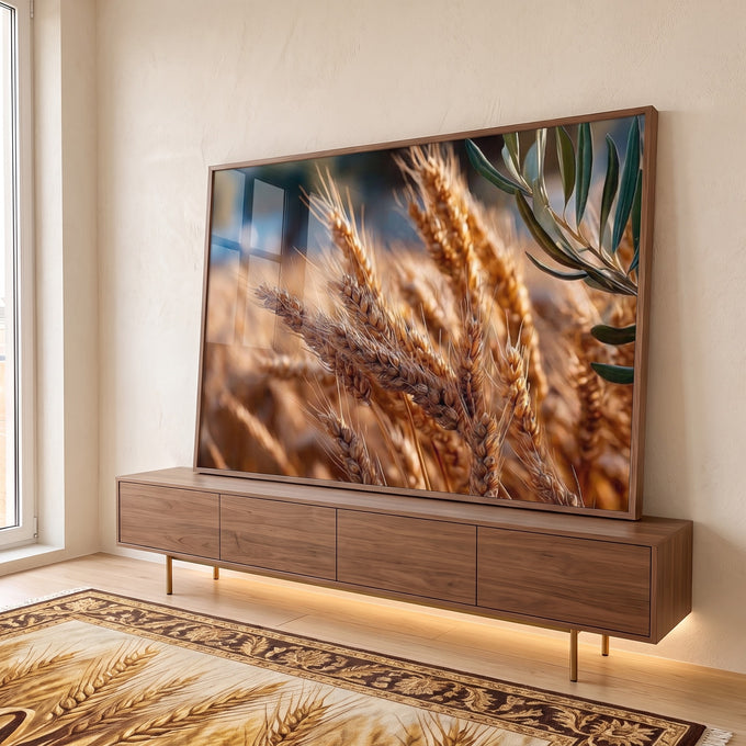 Quadro Decorativo Campo Dourado em ambiente decorado - quadros decorativos para sala