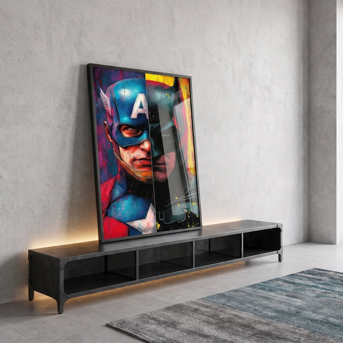 Quadro Decorativo Heróis em Dupla Dinâmica em ambiente decorado - quadros decorativos para sala
