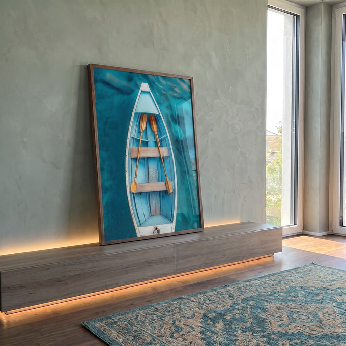 Quadro Decorativo Canoa Serene Moderna em ambiente decorado - quadros decorativos para sala