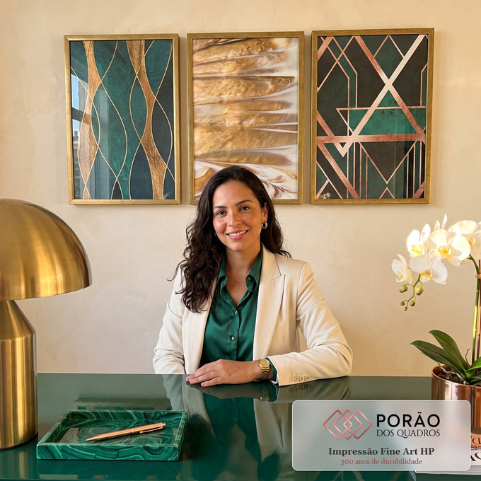 Quadro Decorativo: Luxo Verde e Ouro Art Deco em escritorio moderno - quadros decorativos para sala