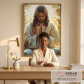 Quadro Decorativo Contemplação Dourada Espiritual em escritorio moderno - quadros decorativos para sala