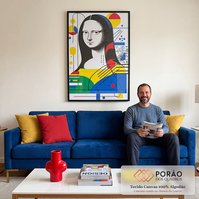 Quadro Decorativo - Mona Lisa Geométrica em sala de estar moderna - quadros decorativos para sala