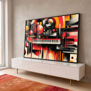 Quadro Decorativo Abstrato em Cores Quentes em ambiente decorado - quadros decorativos para sala