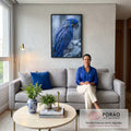 Quadro Decorativo Arara Azul Vibrante em sala de estar moderna - quadros decorativos para sala